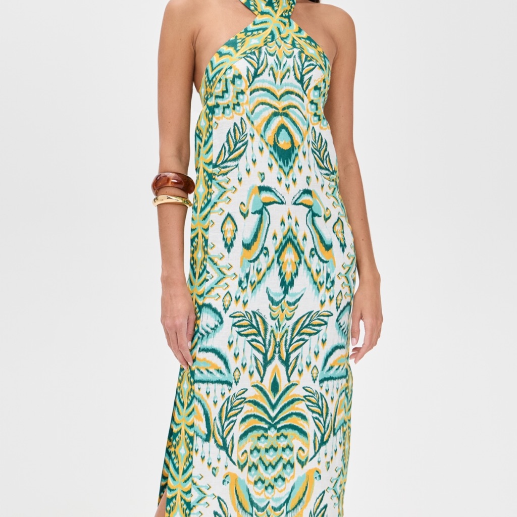 Farm Rio Vibrant Green And Yellow Midi Dress